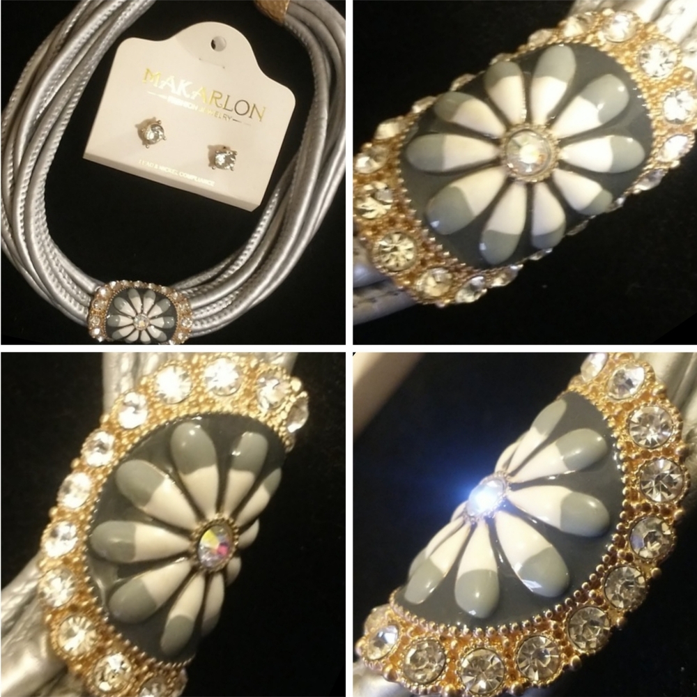 Oversized Strappy Leather Beaded Statement Necklace & Matching Earrings MAKARLON
